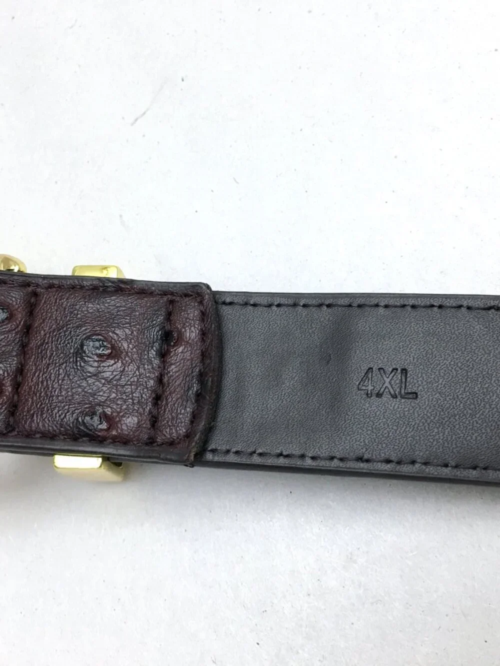 Men's Brown Leather Belt Faux Ostrich Pattern Gold Tone Buckle Size 4XL